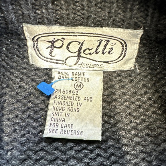 Vintage P Galli Christmas Sweater Medium 3D Black Santa Tree Holly 90s Holiday - Picture 2 of 8